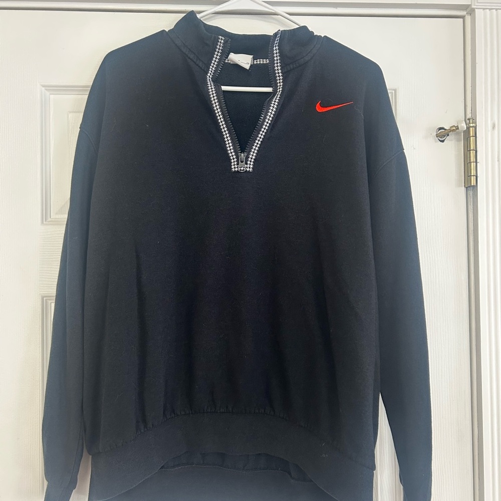 Nike Womens Black Zip-Up Sweater with Orange Swoosh